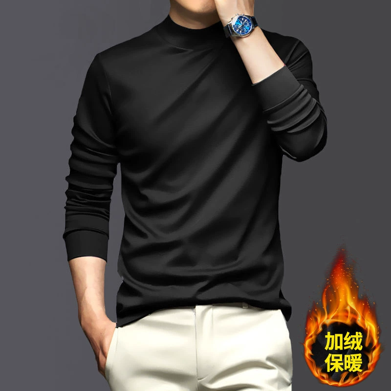 Мужская термофутболка с высоким воротом и длинным рукавом, с добавлением вельвета для тепла, двусторонняя футболка из немецкого вельвета.