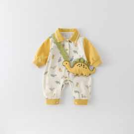 【定制】男宝宝早秋翻领韩版卡通连体衣秋装纯棉A类爬爬服送包包