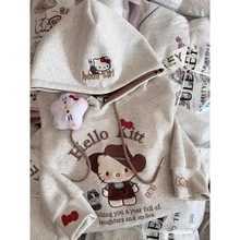 女童秋季新款卫衣2025儿童韩版可爱卡通刺绣KT猫长袖连帽外穿上衣