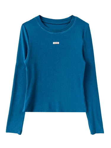 Deer West Soft and Chewy Tailoring Plain Color Round Neck Base Shirt for Women Autumn Embroidery Korean Standard Design Long Sleeve T-Shirt Top 2112