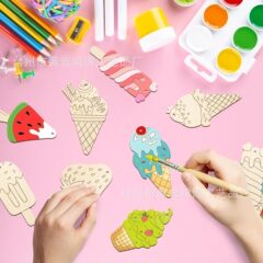 子供の絵画 DIY 木片アイスクリーム空白落書き木片壁装飾ペンダント木製工芸品
