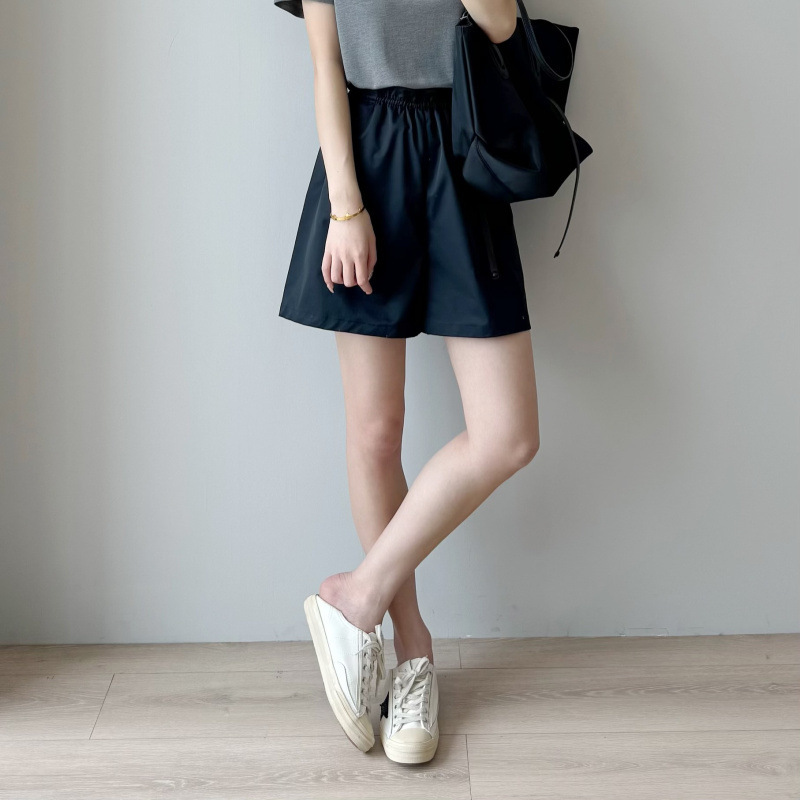 Clearance Sale No Returns A19 Elastic Waist Wide-Leg Pants Versatile Cool Casual Straight High-Waisted Shorts