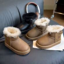 冬季新款加绒真毛儿童雪地靴女童防滑皮毛一体保暖棉鞋男童冬靴潮