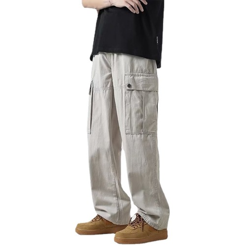 Japanese simple overalls for men, 2022 autumn multi-pocket trendy casual pants, neutral style loose straight trousers