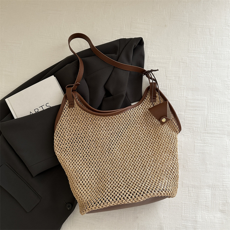 Nueva bolsa trenzada vacaciones de verano de playa bolsa trenzada de paja textura de gran capacidad 2025 bolsa tote bolsa de hombro de moda