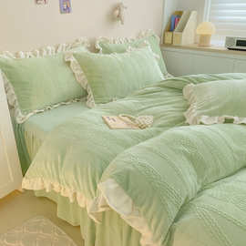 韩版提花牛奶绒床上四件套法兰绒冬季保暖宝宝绒被套珊瑚绒三件套