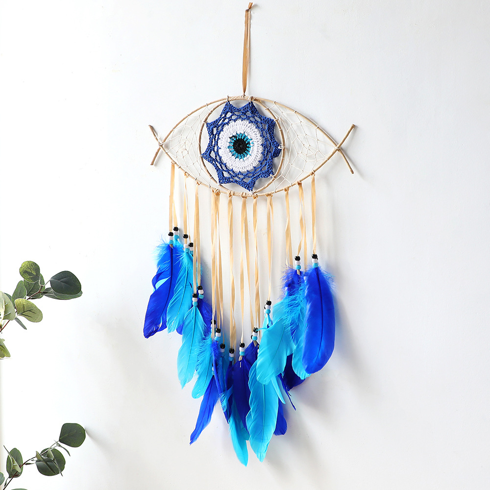 Devil's Eye Dream Catcher Wall Hanging Colorful Feather Decor_voghion.com