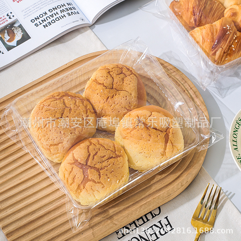 Cuatro bolsas de embalaje de pan, paquetes de croissants, paquetes de ensalada, caja de embalaje transparente y gruesa, bolsas de embalaje autoadhesivas de pan