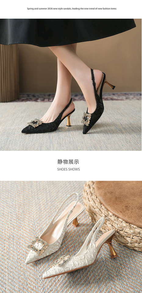 Sandal nữ bít mũi mũi nhọn gót mảnh 6–8 cm, quai ngang khóa vuông, chất liệu lụa satin xếp nếp — Màu be, Màu xanh dương, Vàng hồng, màu đen chi tiết 11