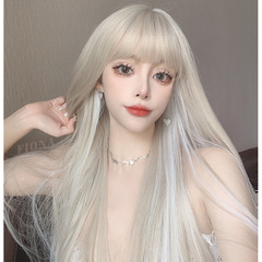 白いかつらの長い髪lolitaプラチナの耳掛けは2色のcosネットの赤い耳を染めて長い髪の全頭カバーを染めます。