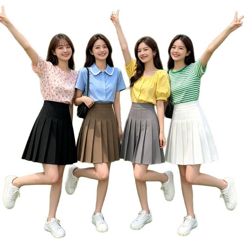 Women's new jk black and white new high-waist slimming student sports meeting pleated short skirt large size anti-exposure skirt