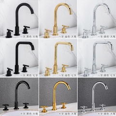 衛生間分體式三孔面盆龍頭浴室櫃洗臉盆雙把手冷熱水龍頭黑色家用