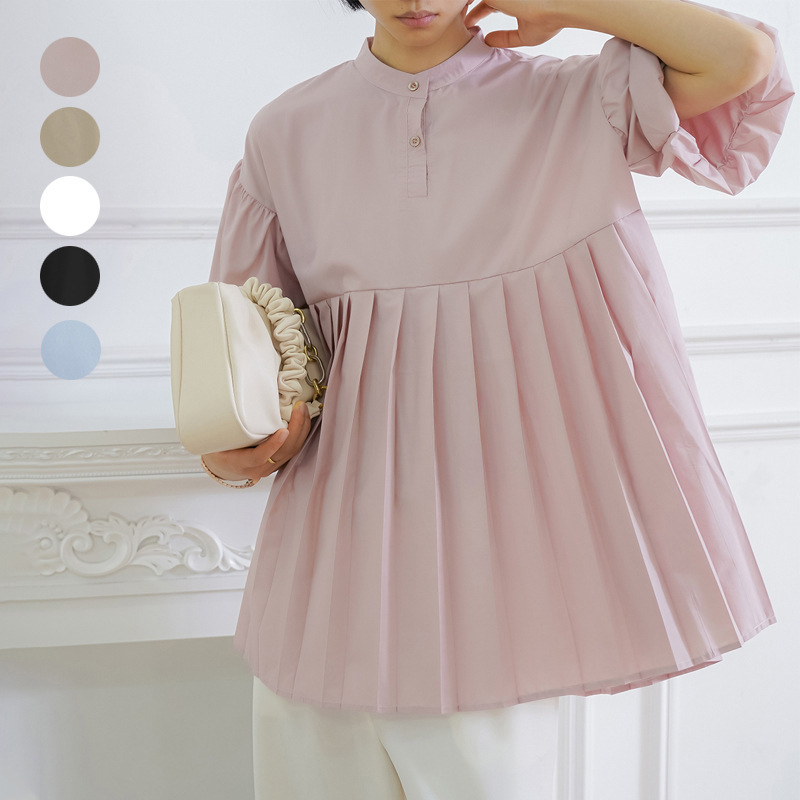 Lotte Spring and Summer New 5 Color Cotton Wrinkle Women's Shirt Lantern Sleeve Pleated Cute Top Amazon Explosions Lotte Spring and Summer New 5 Color Cotton Wrinkle Women's Shirt Lantern Sleeve Pleated Cute Top Amazon Explosions