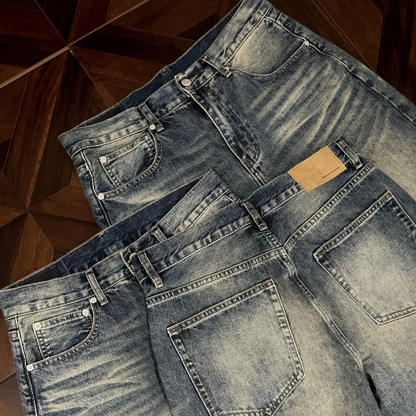 Men's High Street American Style Straight Leg Loose Wide Leg Dark Denim Jeans Slimming Trousers For Autumn And Winter Flowy Trendy_mkmklike.com