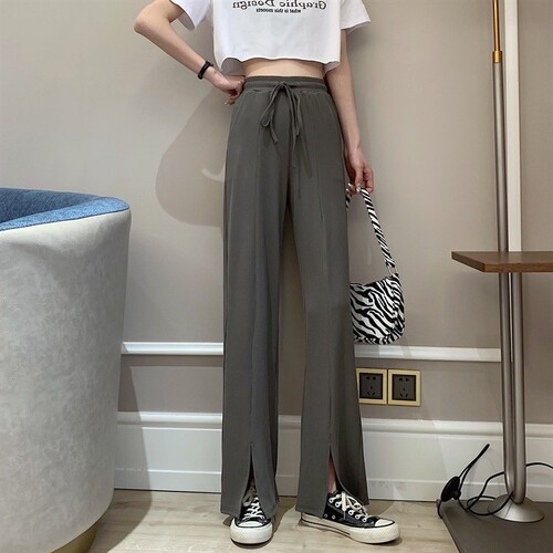 Women's Black Split Leggings 2025 New Summer Thin Slimming Loose Fit High-Waisted Flowy Wide Leg Pants for Students