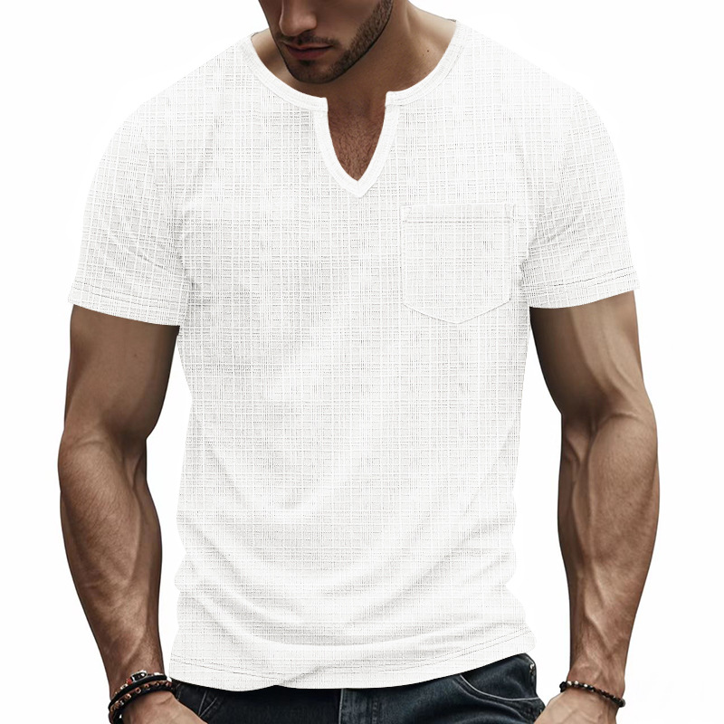 Ropa de estilo americano para hombre, ideal para verano, confeccionada en lino y bambú, transpirable, informal, con cuello en V y secado rápido._voghion.com
