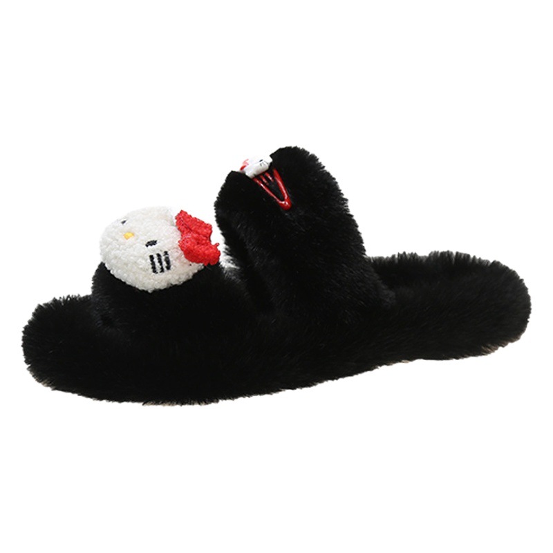 Pequeño libro rojo empuje caliente ~ todo partido de dibujos animados lindo gato de suela gruesa zapatillas peludas de las mujeres de otoño e invierno cómodas zapatillas de algodón al aire libre