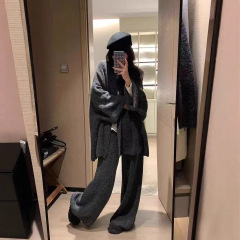 高级感气质洋气蝙蝠袖针织衫外套两件套女法式老钱风松弛毛衣套装