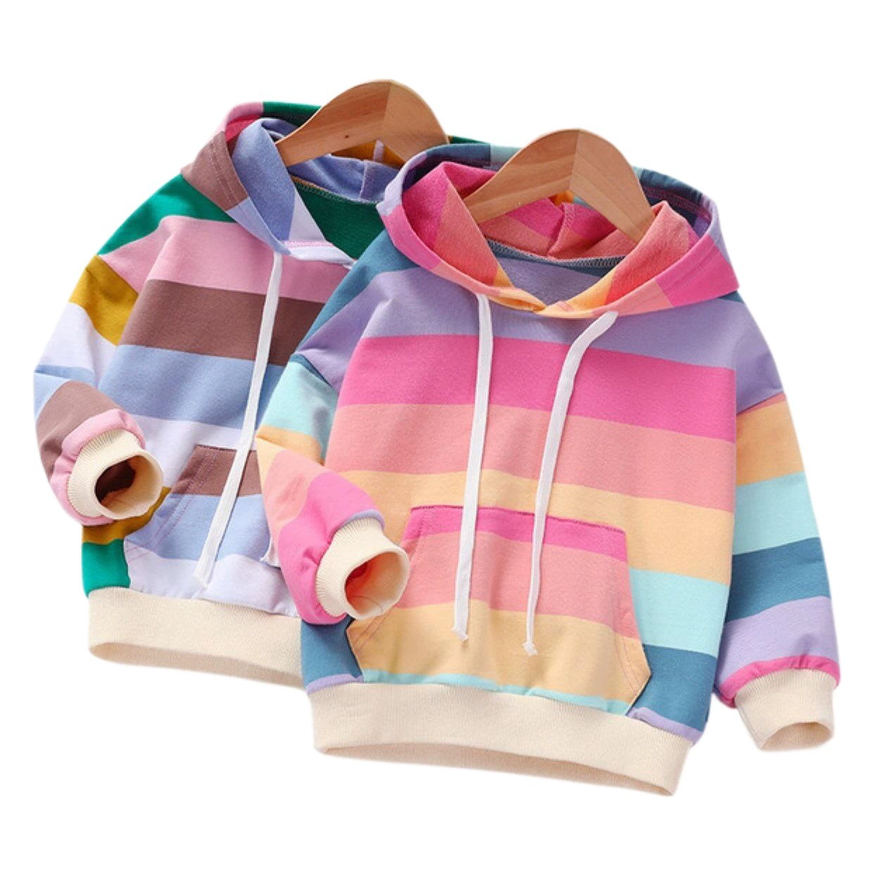 Осенний свитшот для девочек с полосатым хлопком в корейском стиле, детский хлопковый топ с радужными полосками, пуловер для маленьких и средних детей