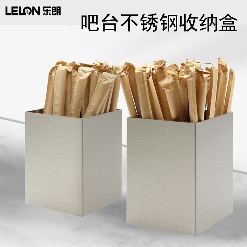 Personalizado bar de restaurante cajas de almacenamiento comerciales de acero inoxidable cucharas cajas de paja cajas de mesa de cafeteria set de suministros de almacenamiento