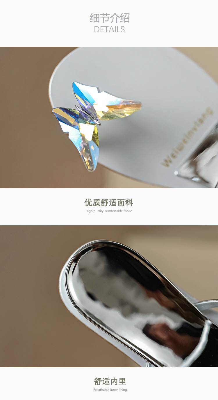 Open Toe Sandals For Women Summer New Fashion Butterfly Rhinestone One Line Flat Slippers With Clip Large Size_voghion.com