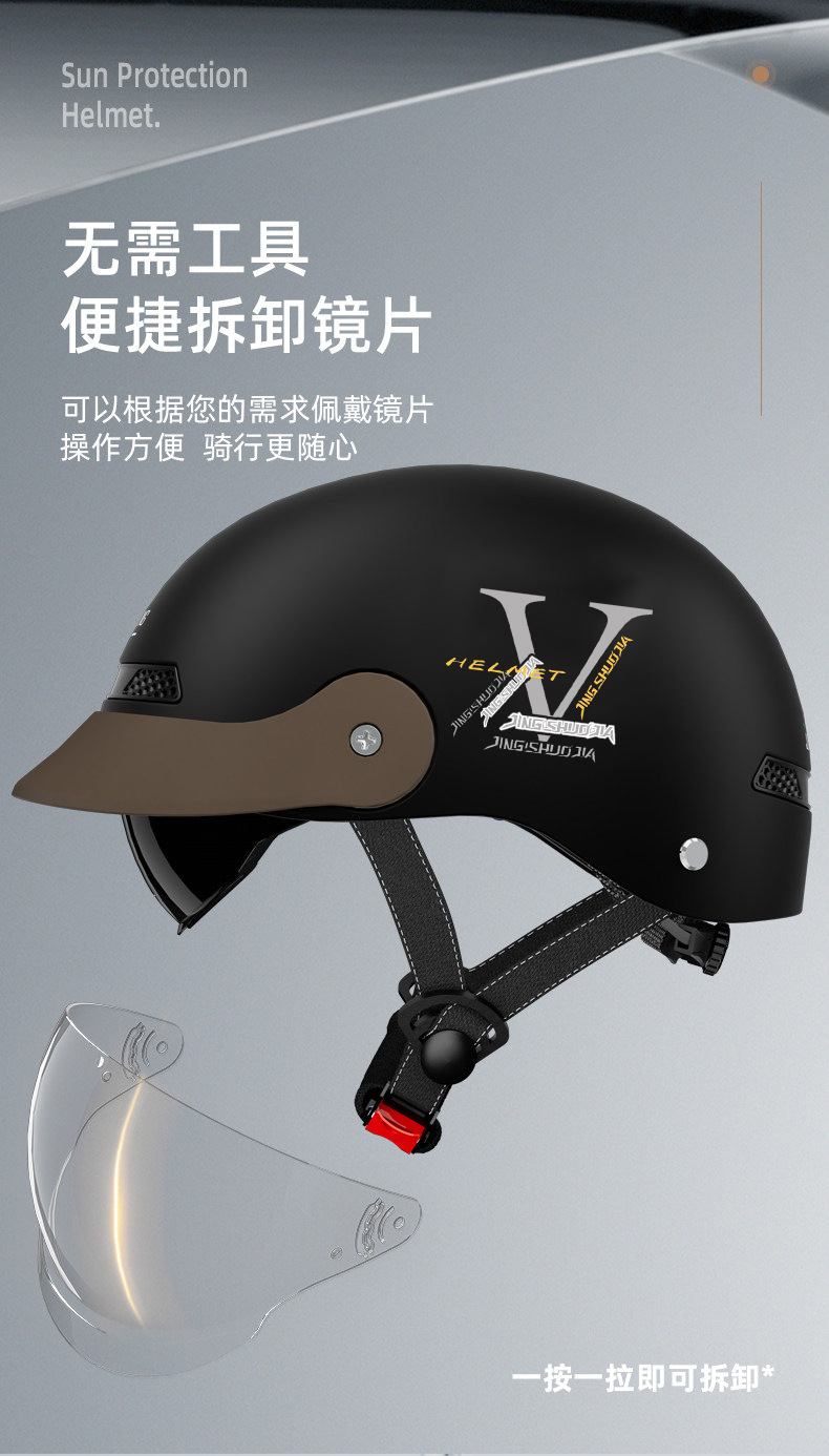 National Standard 3C Certified Electric Vehicle Helmet, Summer Sun Protection Half Helmet, Push-In Style, Unisex, All-Season Riding Safety Helmet