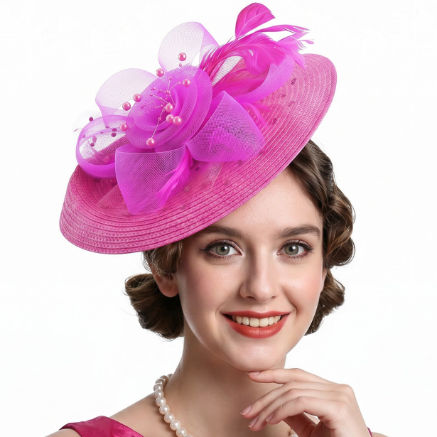 Cross-Border Popular Mesh Flower Headwear, Straw Feather Hair Accessories, Horse Racing Festival Tea Party Bridal Prom Hats Wholesale