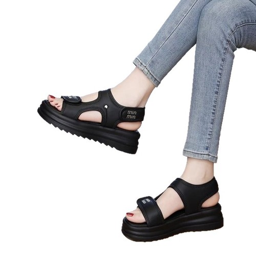 2025 Summer Women's Velcro-Strap Thick-Soled Casual Sandals: Non-Slip, Comfortable Flat-Heel Roman-Style Flip-Flops