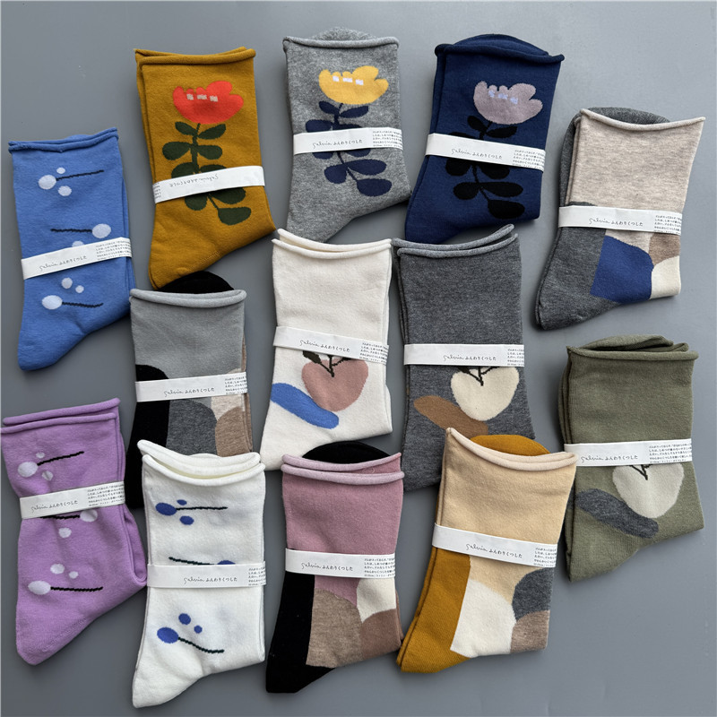 Japanese-Made Salvia Comfortable and Fluffy Designer-Style Cotton Socks That Can Be Worn in All Seasons, Loose-Mouthed Mid-Calf Socks for Women