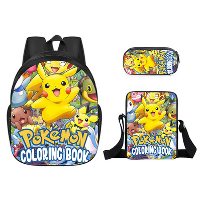Cross border new pattern spirit Can dream Pikachu Backpack Polyester fiber comfortable Lightening children knapsack Pencil bag Three-piece Suite