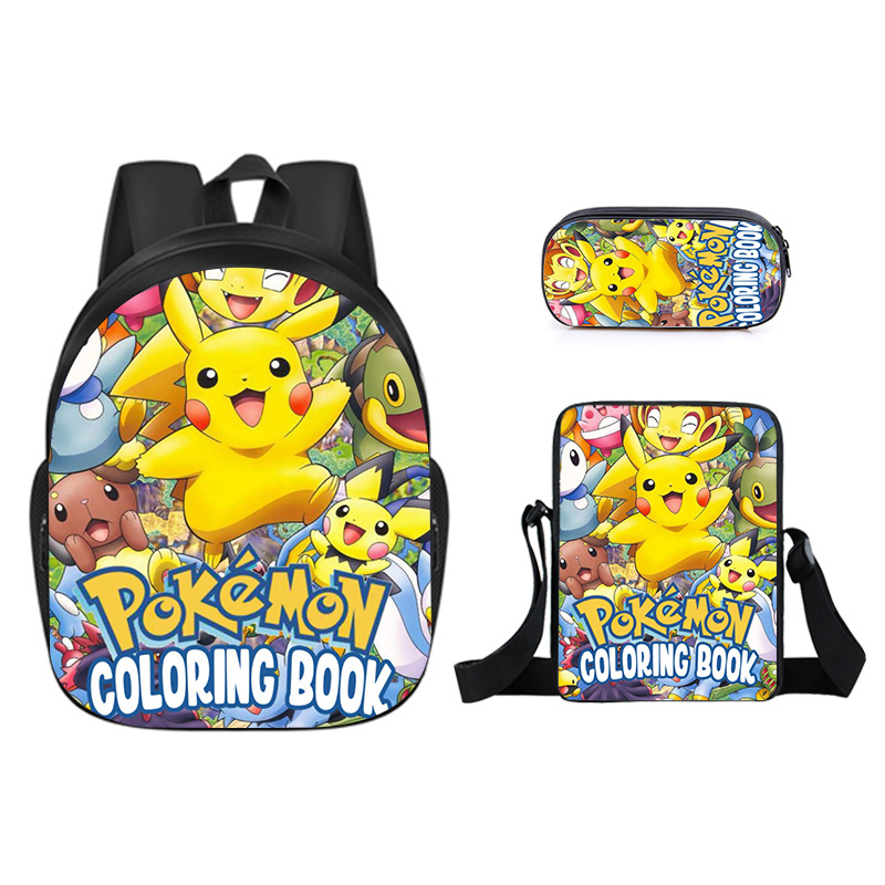 Cross border new pattern spirit Can dream Pikachu Backpack Polyester fiber comfortable Lightening children knapsack Pencil bag Three-piece Suite