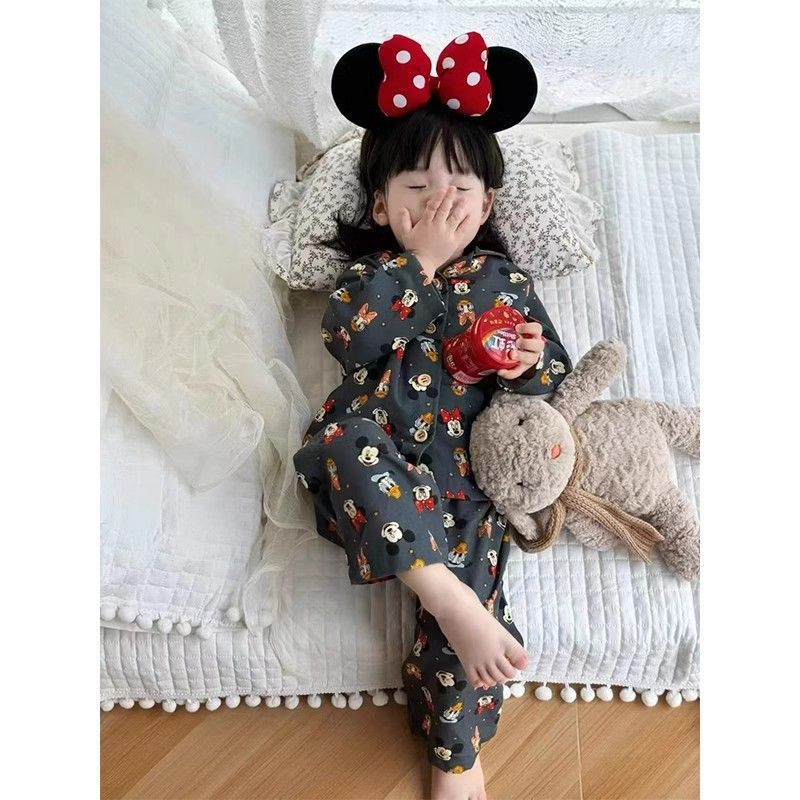2025女童米奇印花家居服套装秋季儿童长袖上衣裤子女宝宝可爱睡衣|undefined