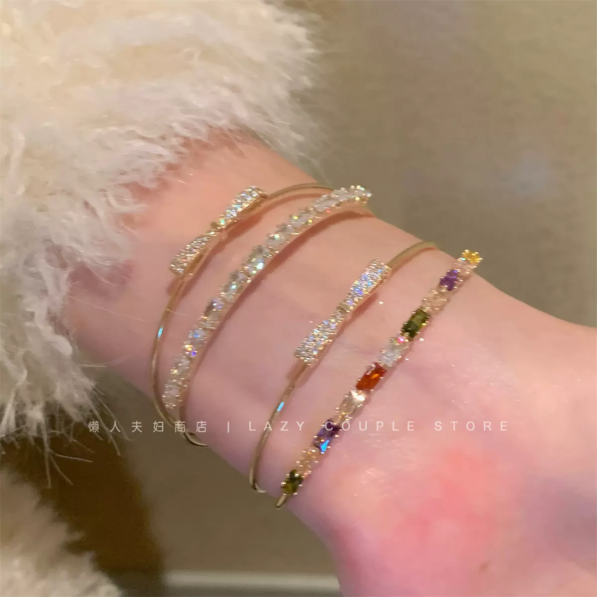 氛围感爆闪锆石蝴蝶结手链女轻奢小众高级感双层叠戴开口手镯手饰