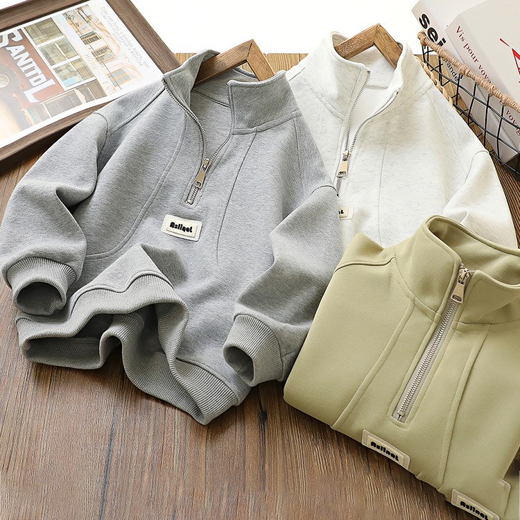 童裝春季衣服男童春裝兒童半拉鏈立領上衣2024新款中大童即墨衛衣