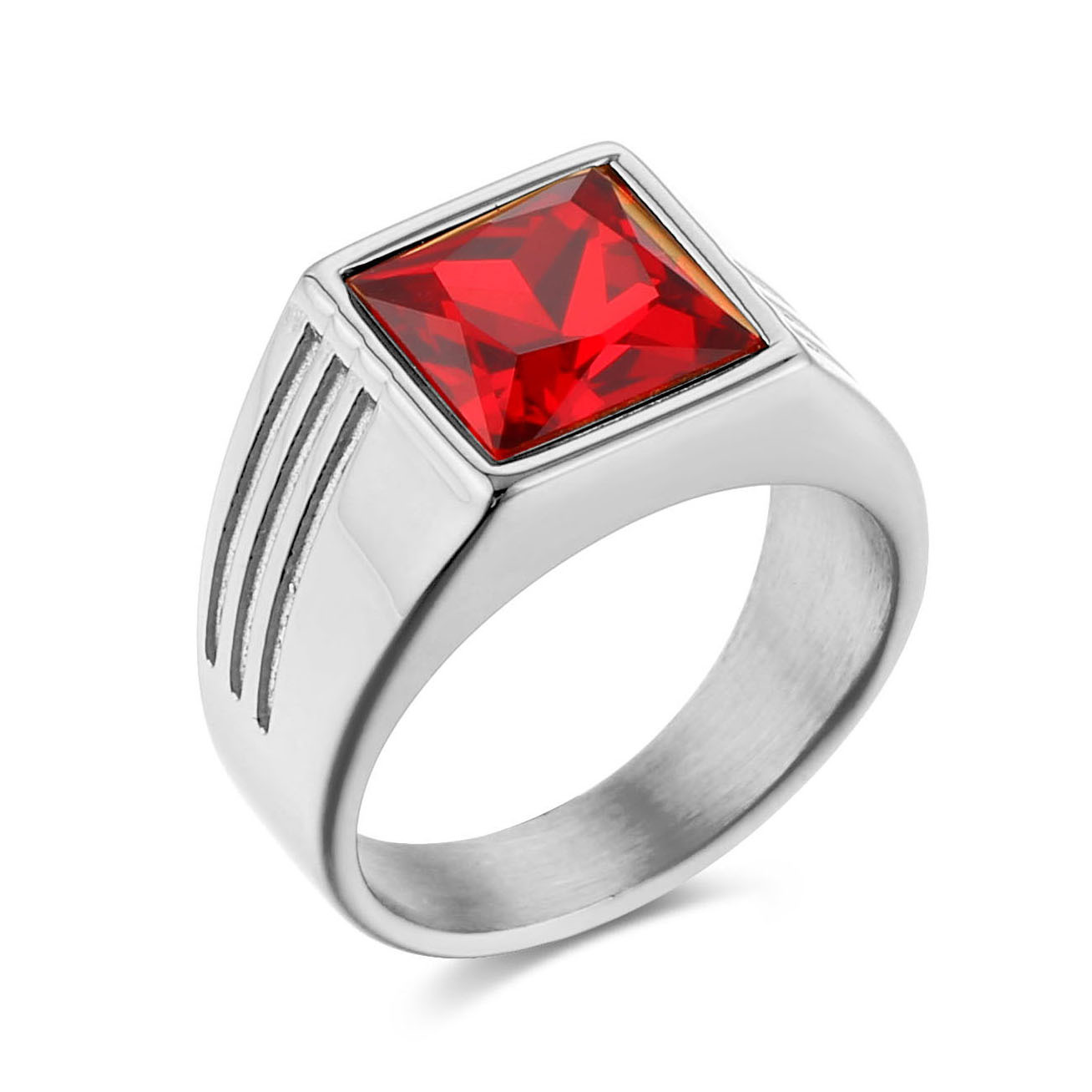 13, 7, 9 Ring Size 1 Piece Quantity Hip-Hop Simple Style Square Titanium Steel Plating Inlay Gem 18K Gold Plated Men's Rings