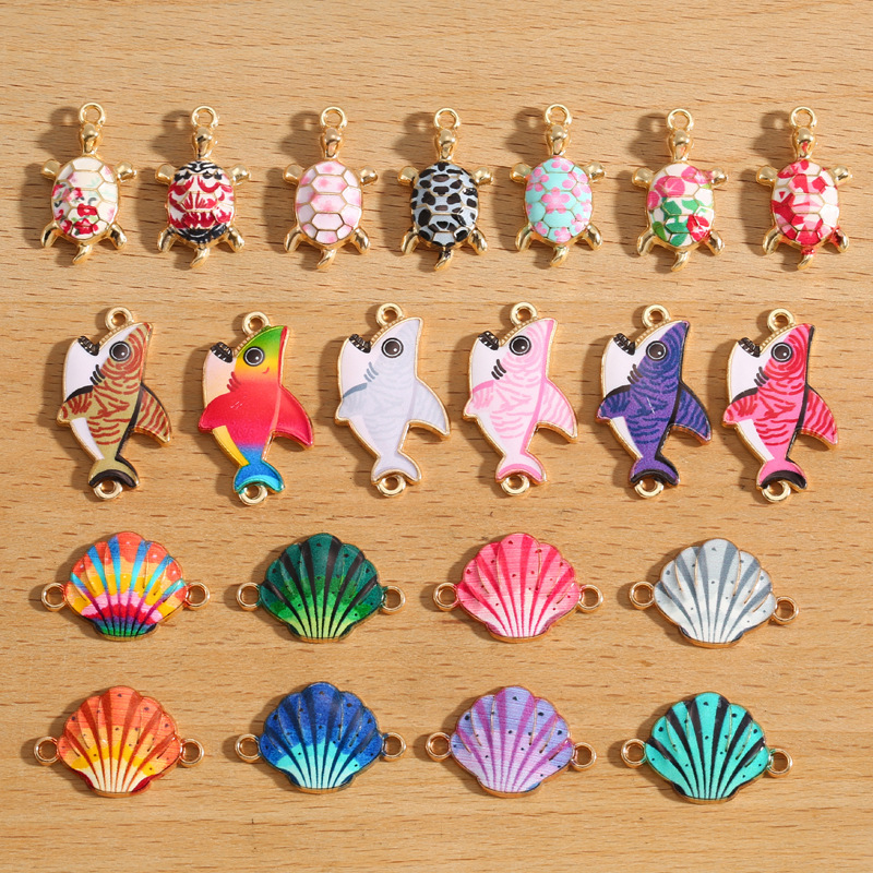 DIY Alloy Jewelry Accessories Printed Marine Animal Shark Turtle Shell Pendant Bracelet Necklace Pendant W488