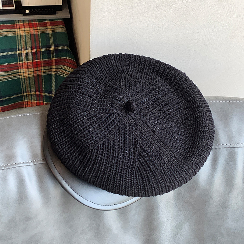 Beige Knitted Beret Women's Summer Breathable Face Showing Little Bud Painter Trendy Big Headband Octagonal Hat_voghion.com