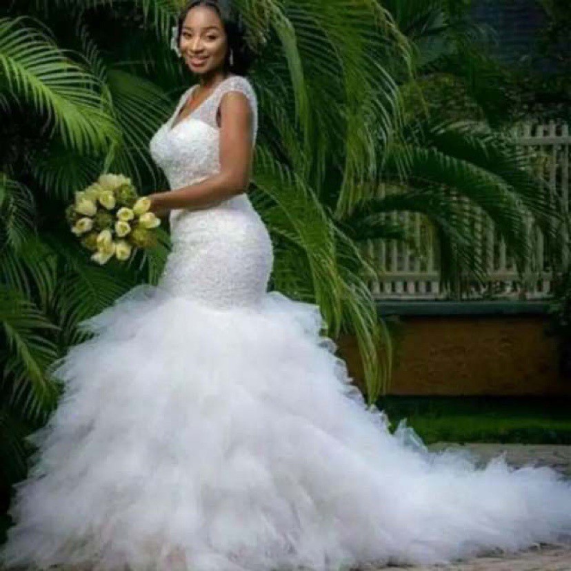 Amazon comercio exterior vestido de boda de hombro de cola de pescado de alta gama grande delgado vestido de noche blanco de mujer de cola elegante image 3