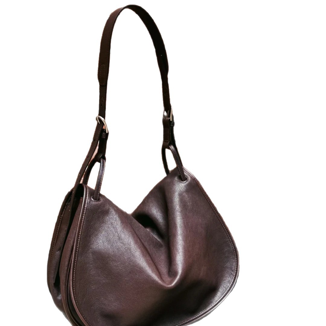 New Commuter Bag Vegetable Tanned Leather Messenger Saddle Bag For Women Retro Niche Crossbody Shoulder Large Capacity Tote - Thumbnail 5