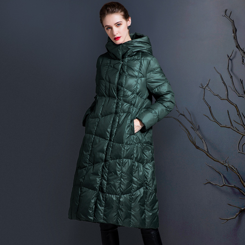 Long fashionable elite down jacket with hood