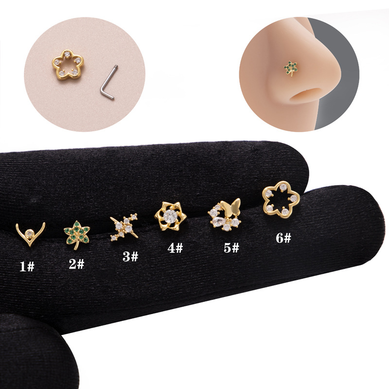 nose piercing with zircon perforated