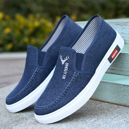 Men's Casual Cloth Shoes, Slip-On Soft Bottom Men's Shoes with Cowhide Sole, Bean Shoes