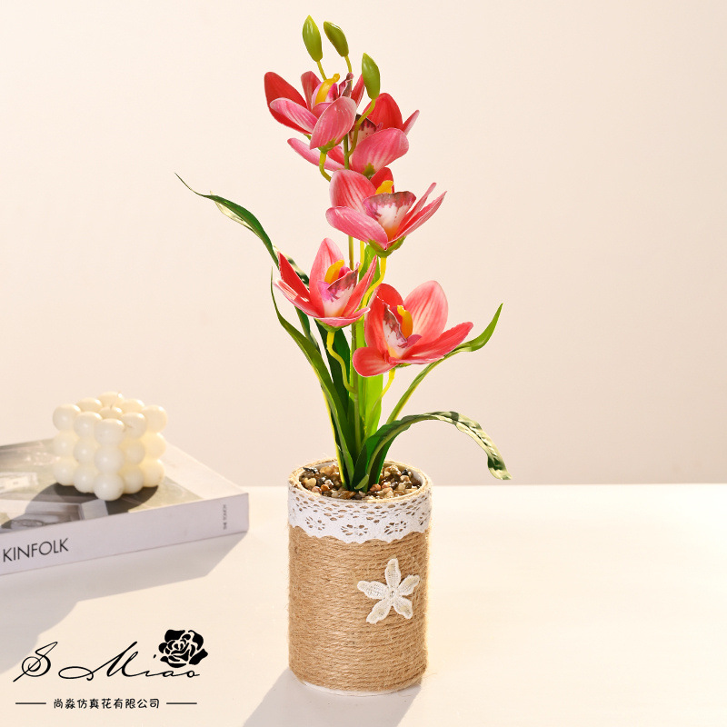 Cinco cabezas de flores de imitación de maceta flor de plantación verde decoración de escritorio en el hogar sala de estar flor de decoración