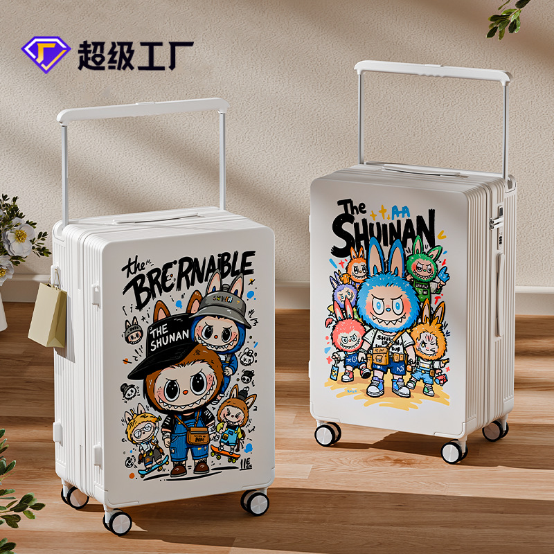 Wide Handle Suitcase Labubu Cute Print Large Capacity Carry-On Password Box Travel Suitcase Custom Pattern Logo