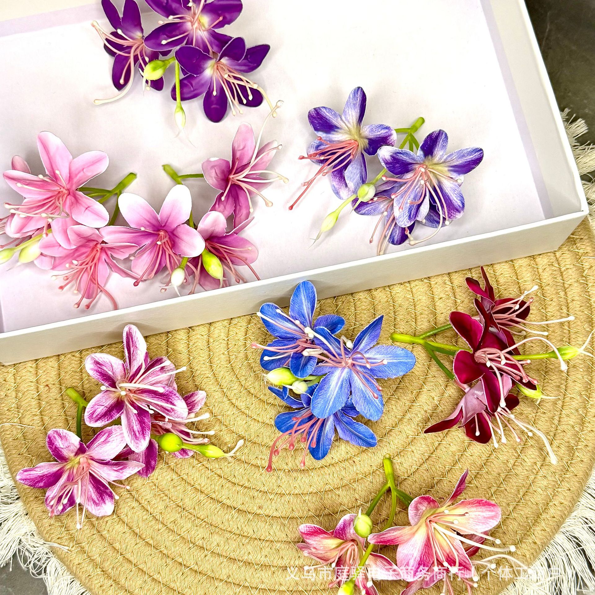 Artificial Flower Three-Headed Mini Lily Small Orchid Texture Material Corsage Headwear Accessories DIY Wedding Flower Arrangement Handmade