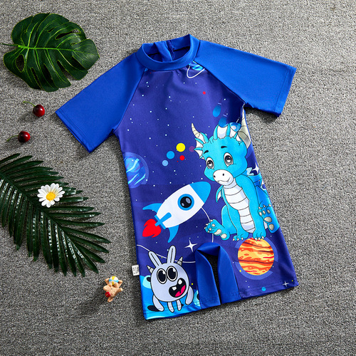Children's swimwear boys 2025 summer new style one-piece sun protection for small children boys beach cartoon swimwear equipment