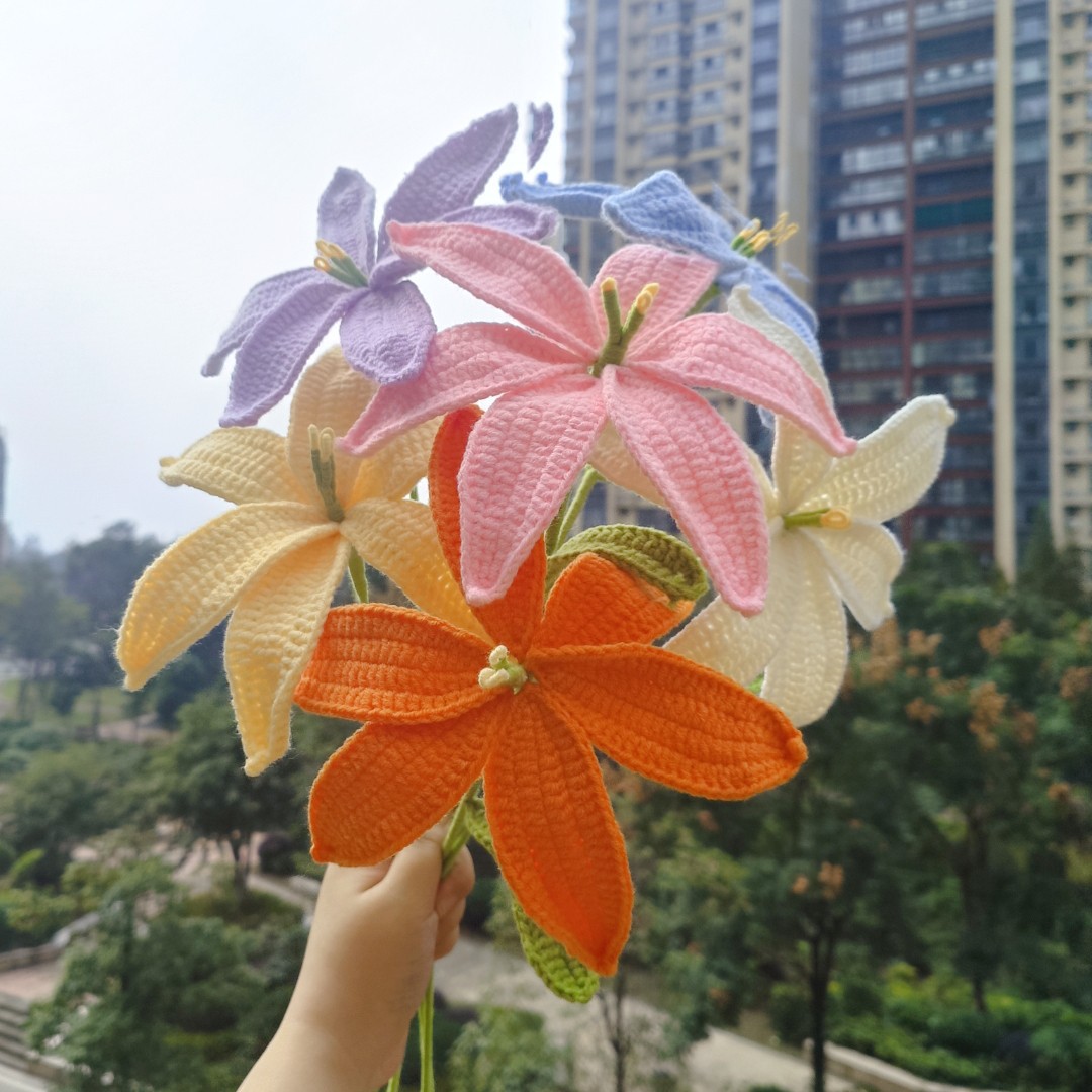 Purely handmade wool crochet lily single bouquet finished artificial flower artificial flower never fades flower decoration