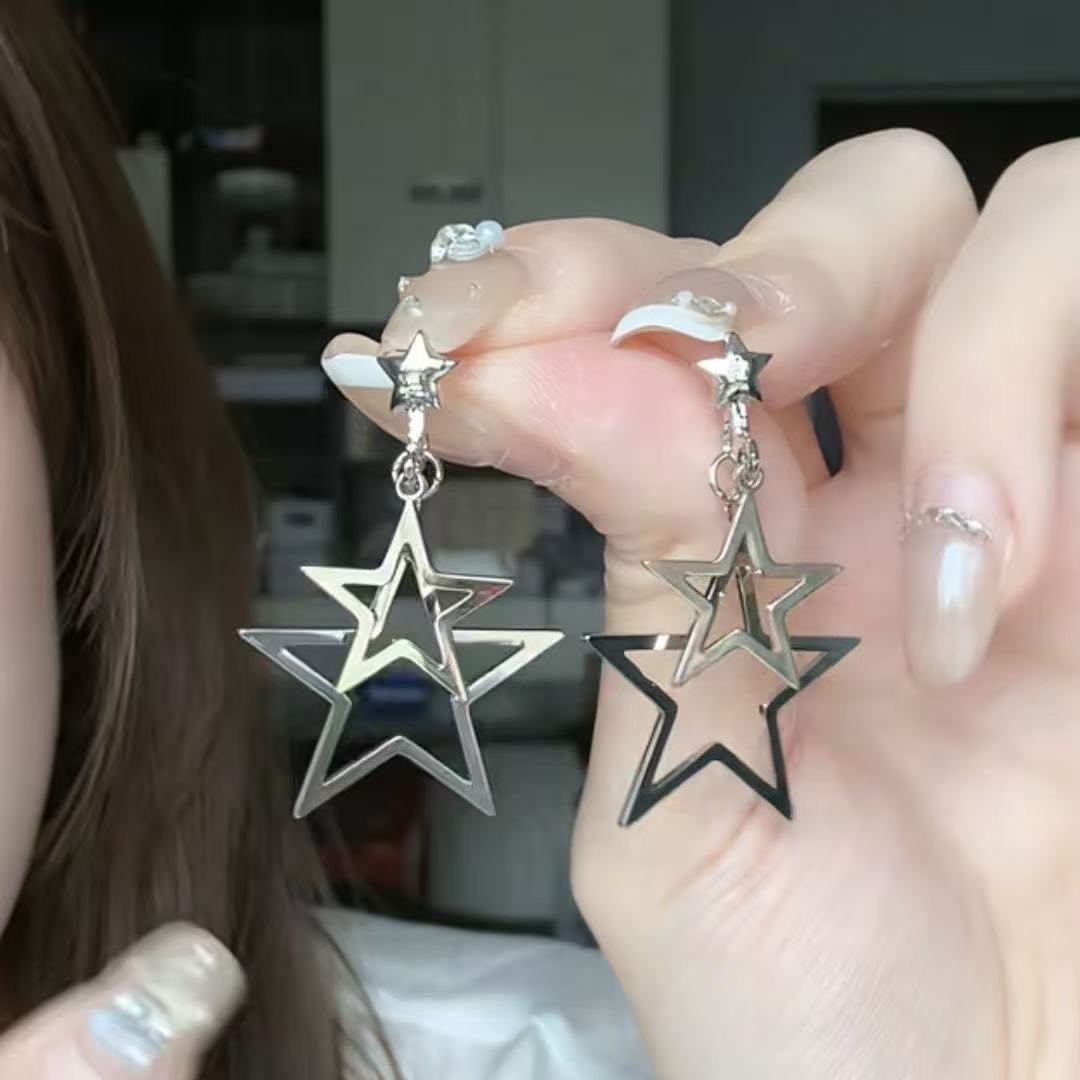 Cross-Border European and American Fashion Multi-Layered Five-Pointed Star Earrings, Personalized Ins-Style Simple Splicing Elegant Personality Earrings for Women