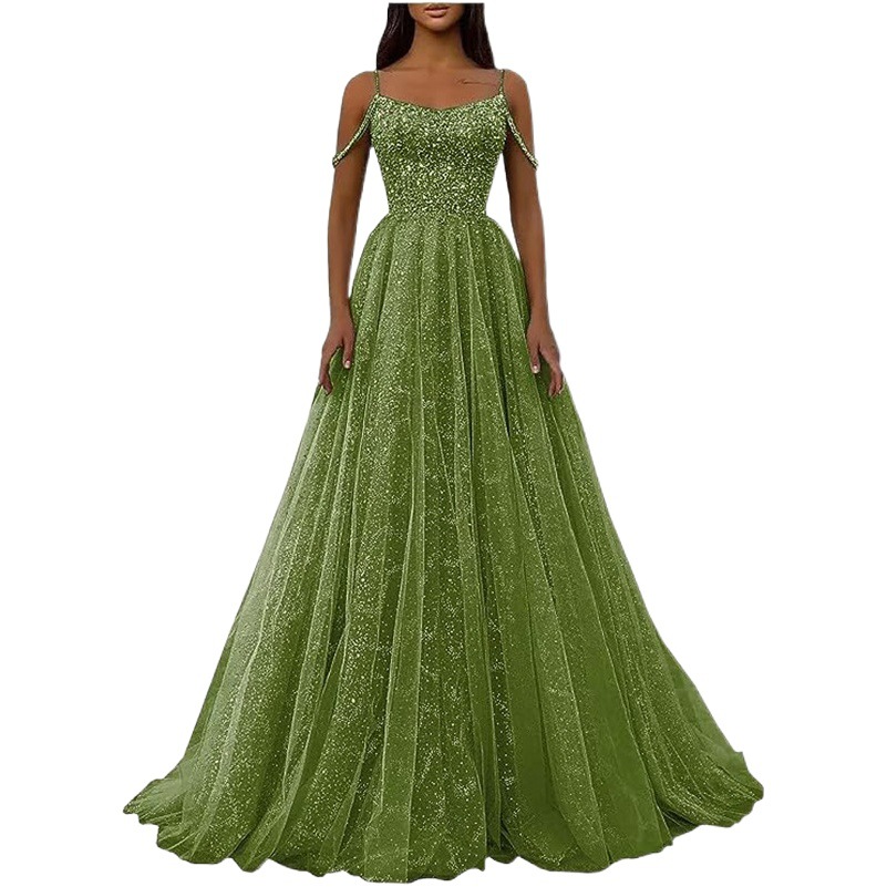 Vestido de noche de gala transparente con hombros descubiertos, estilo nuevo transfronterizo, brillante, para comercio exterior, 2026, venta al por mayor. image 1