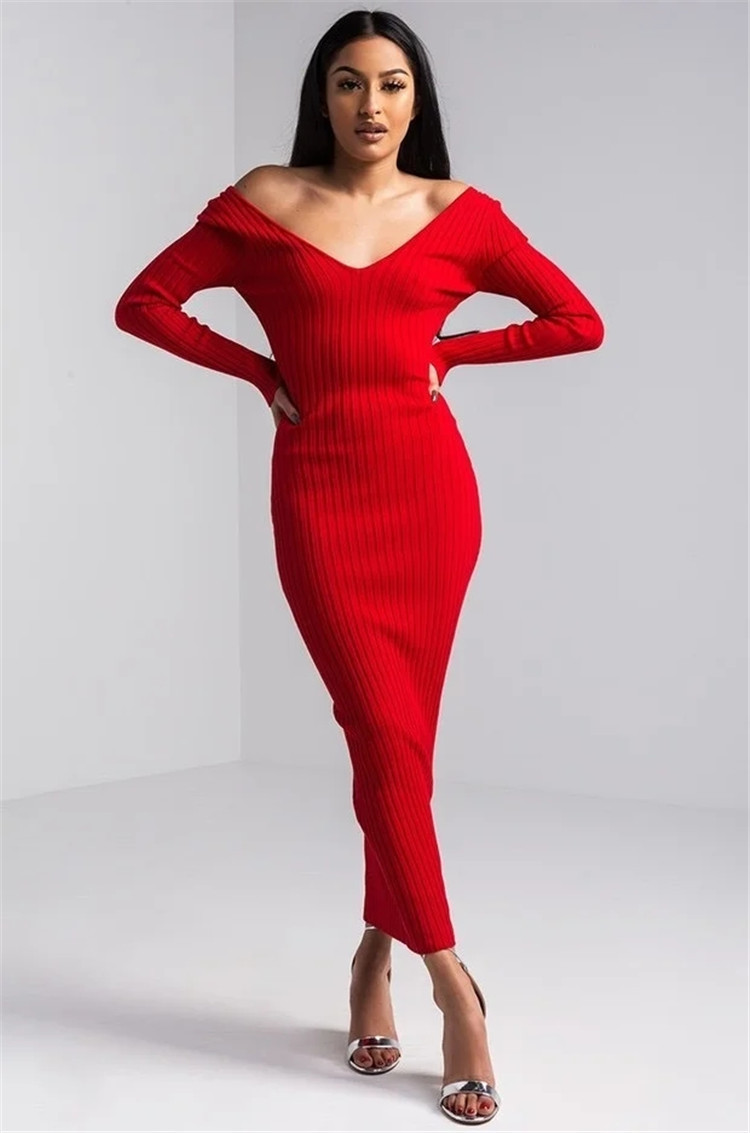 elastic slim-fit knitted dress NSLD24041